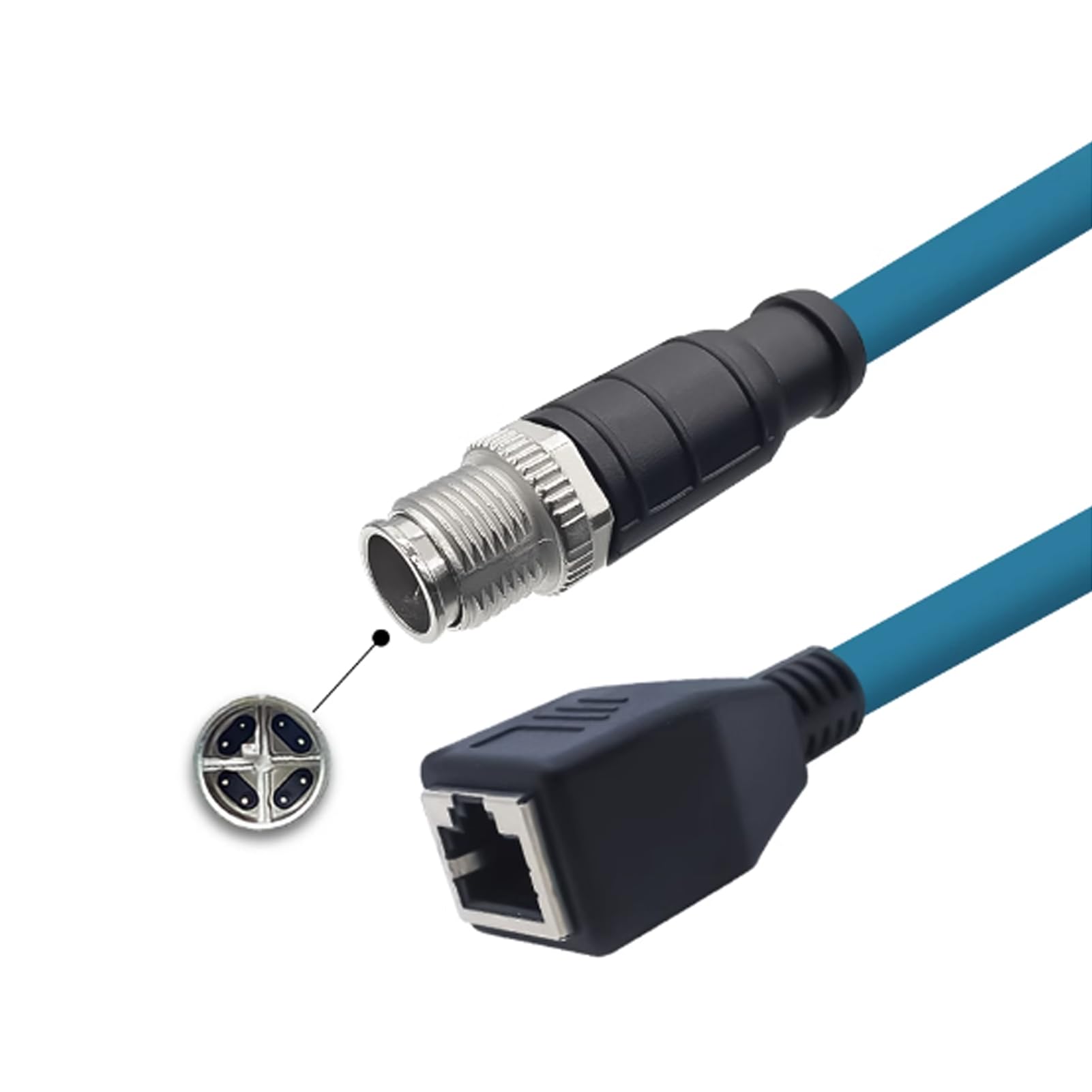 Câble Ethernet M12 8 broches vers RJ45 industriel, M12 8 broches X code mâle vers RJ45 femelle, câble câblé haute flexibilité Cat6 blindé pour application d'automatisation 1 m