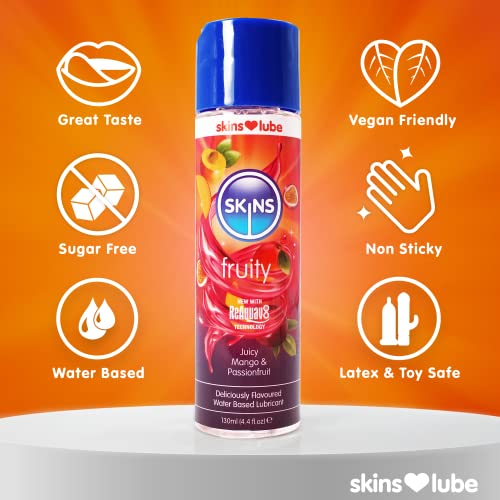 Image of Skins Mango & Passionfruit Flavoured Lube with ReAquav8 Technology - Water Based lube with Mango & Passionfruit Flavour - 4Oz