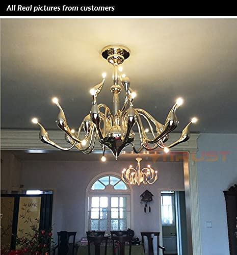Elegante lampadario a LED a Forma di Cigno Color Argento - Stile Art Déco a 6 Candele, Compatibile con lampadine G4, Perfetto per Ambienti Moderni e Loft, Illuminazione d'arredo di