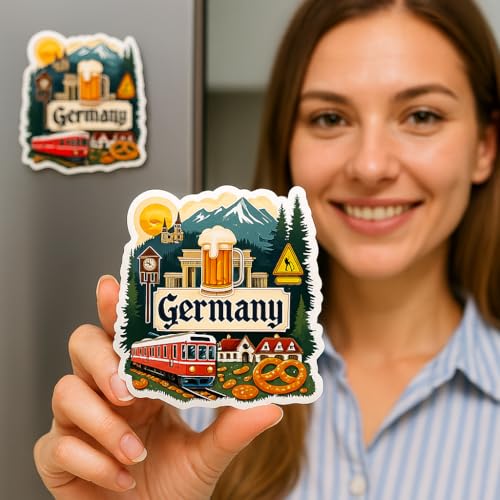 Image of Naxon Germany Country Theme Souvenir Wooden Refrigerator Stylish Fridge Magnet - Fridge Decoration Magnet for Kitchen & Home Decor | Perfect Souvenir Gift | Size 3x3 Inches | Pack of 1
