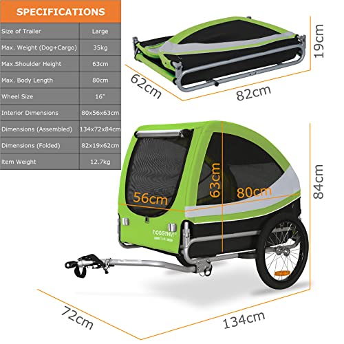 DOGGYHUT® TOBI Large Hundefahrradanhänger bis 35 kg Hundeanhänger Fahrradanhänger für Hunde mittelgroße und große Hunde 80502 (GRÜN)