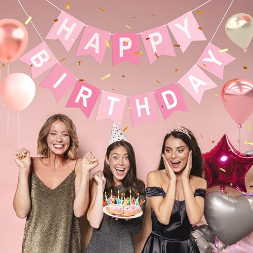 Image of Happy Birthday Banner Party Banner NO DIY Birthday Sign Pink