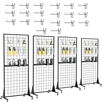 DEYEGELEA 4-Pack 2'x5.5' Ft Gridwall Panel Display Stands Heavy Duty Floor Standing Retail Display Rack with Triangle Base for Retail Art Show With 20 Hooks