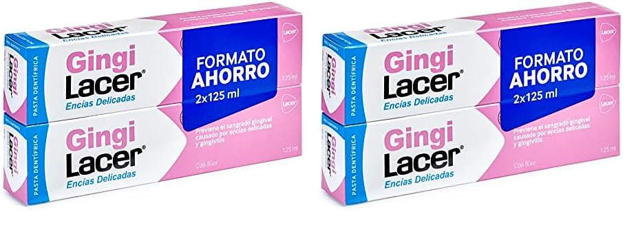 Lacer GINGI - Duplo 125 ml, Pasta de Dientes con Flúor, Reduce el Sangrado de Gingival, Protege las Encías, Reduce la Formación de Placa Dental, Tonificante (Paquete de 2)