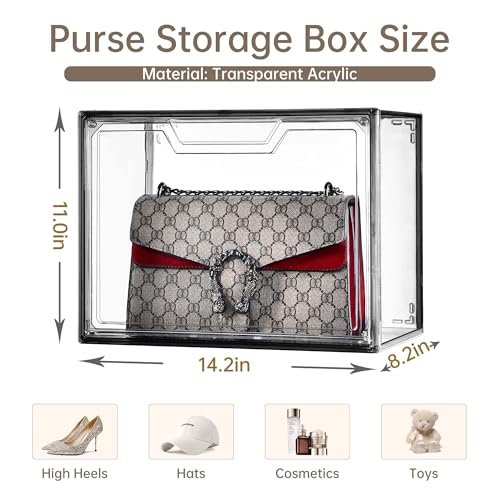 Image of Purse Organizer for Closet,Clear Acrylic Display Case for Handbag Organizer, Purse Storage Box with Magnetic Door, Dustproof Storage Bins for Book, Collectibles, Cosmetic (Grey, 5)