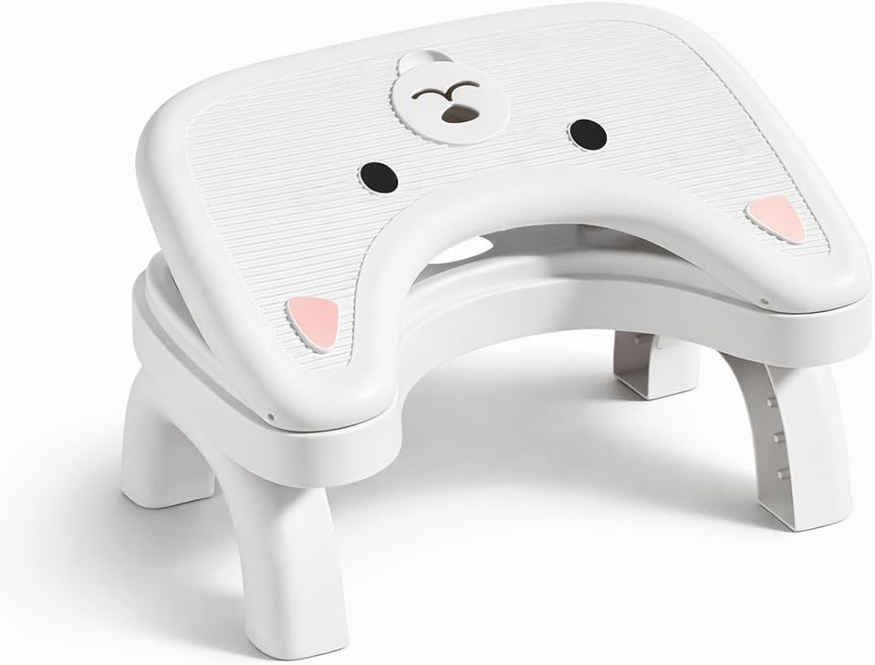Toilet Stool for Adult and Kids,Cute Bear Design Potty Step Stool with Adjustable Height,Non-Slip Plastic Bathroom Foot Rest for Toddlers & Adults
