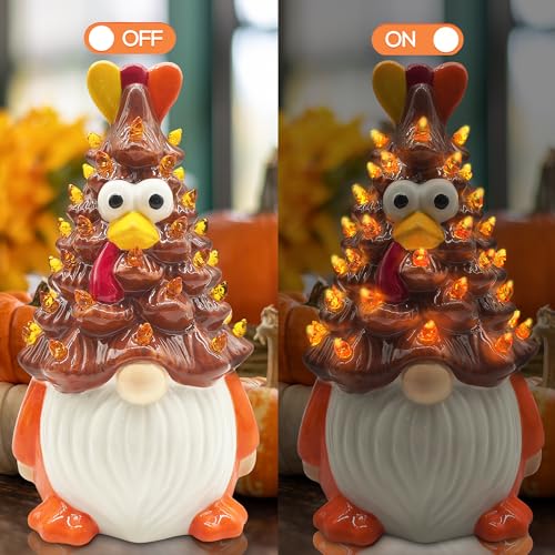 Hexagram Thanksgiving Decorations, Ceramic Gnome Tree Thanksgiving Decor, Thanksgiving Ceramic Turkey Gnome Lighted Tree Table Decor, Thanksgiving Decorations Indoor, Bedroom - Image 7