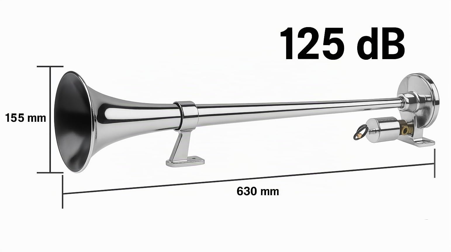 Klaxon à Air Trompe Pneumatique 125dB Trompette 63cm Avec Électrovanne 12V / 24V Avertisseur Sonore pour Voiture Camion Bateau