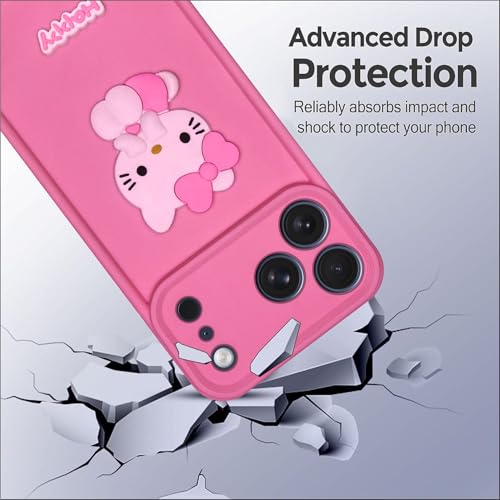 Image of Silicone Back Cover Case for iPhone 17 Pro Max | Cute Fun 3D Happy Kitty Design Silicone Case | Camera Protection Bump | Shockproof Back Cover Case for iPhone 17 Pro Max (Pink)