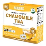 HANDPICK, Organic Chamomile Tea Bags (100 Herbal Tea Bags) Caffeine Free| Premium Floral Chamomile Herbal Tea in Eco-Conscious Teabags | Direct from Source