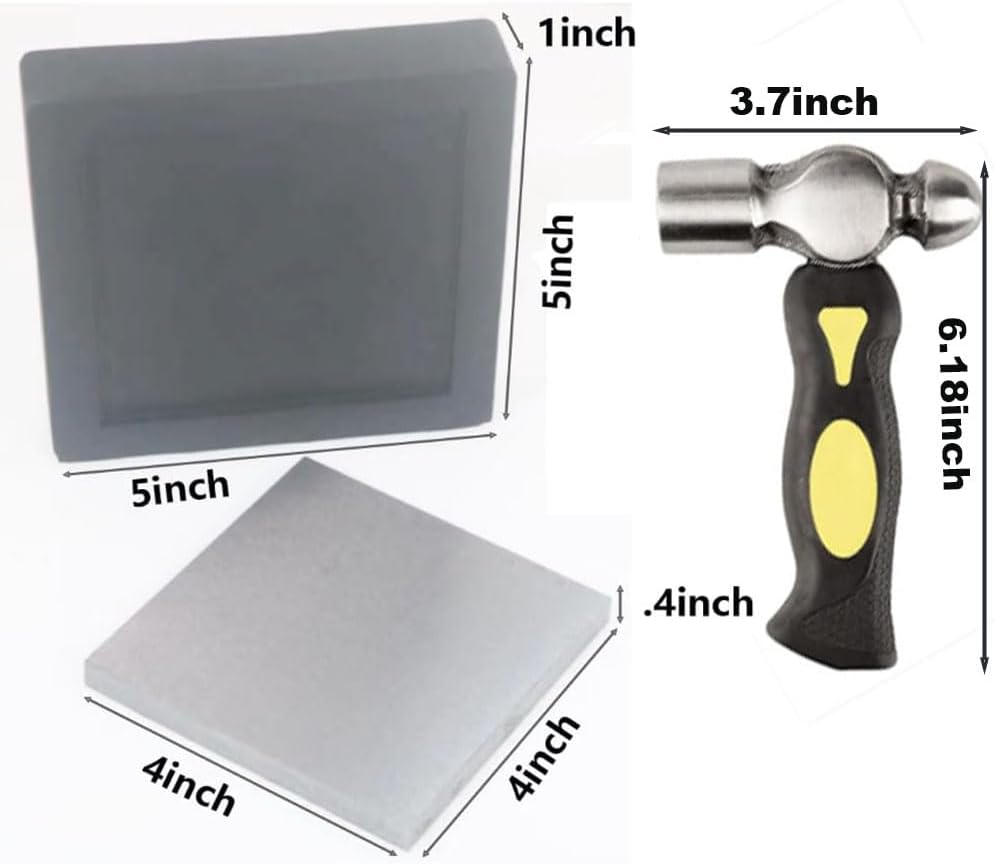 Steel Bench Block with 4”Tough Rubber Block – Metal Stamping Hammer, Metal Bench Block - Jewelry Making, Metal Stamping, Work Surface Tool (Steel & Rubber Block)