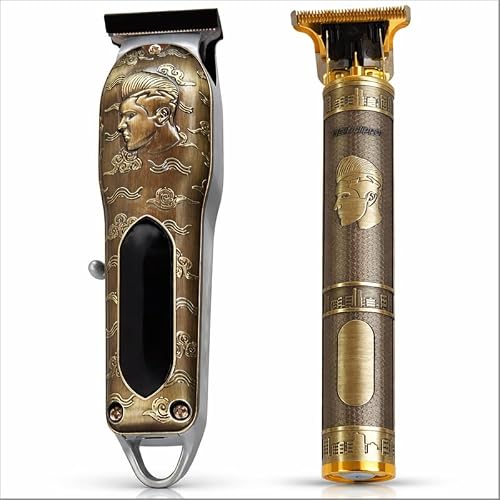 Cordless Hair Clipper and T-Blade Trimmer Set, 2-in-1, Rechargeable, Stainless Steel Blade, Digital Battery Display, with 4 Guide Combs