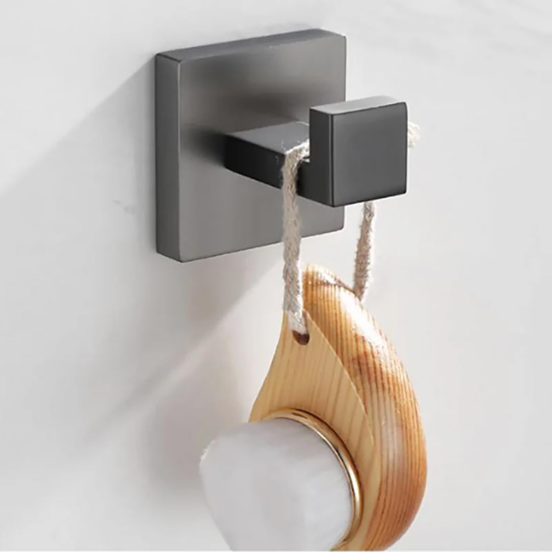 Barre porte-serviettes et crochet gris pour optimiser le rangement du bain