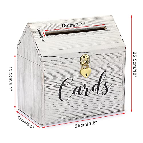 image for JUXYES Vintage Wedding Card Box With Lock, Solid Wood Antique Wedding 