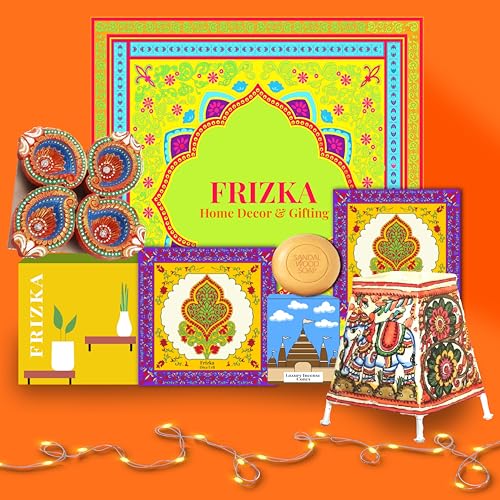 Image of Frizka Sparkle Gift Box 2025 | 9 Premium Products | Metallic Urli, Handpainted Lamp, Planter, Diyas, Decor & Wellness Essentials (Set of 9) | Birthday Gifts, Wedding Hamper, House Ceremony