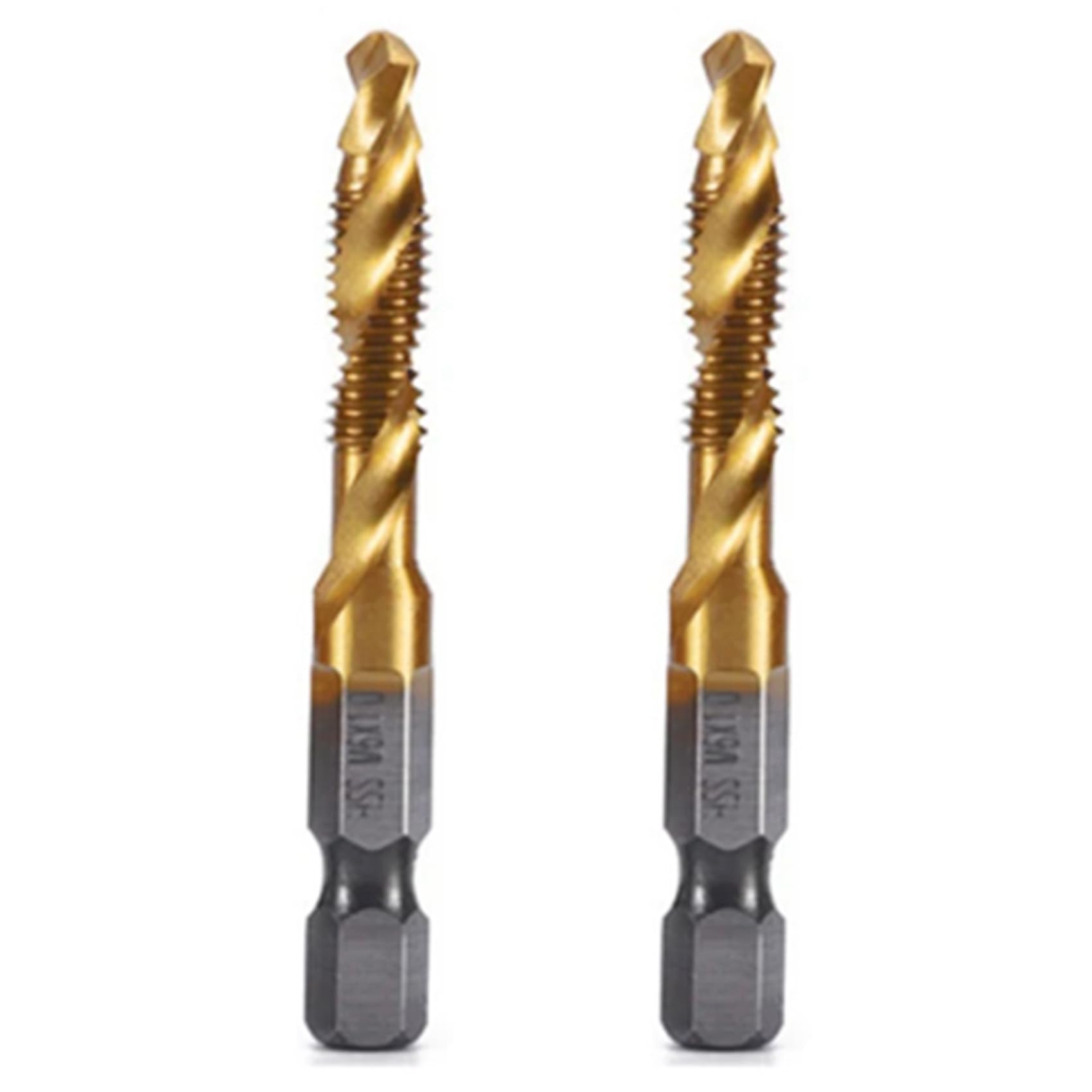 Jnchdghwa As Shown 2Pcs M6x1mm Hex Shank Titanium Plated Hss Thread Metric Tap Drill Bits Machine Compound Tap Open Chamfer