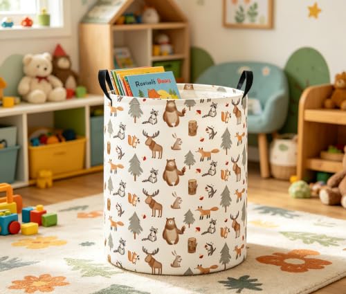 Image of Baby Laundry Basket Baby Nursery Hamper Kids Laundry Basket Toy Storage Bin for Boys Room Decor Gift Baskets for Bedroom Bathroom(Grey Animal)