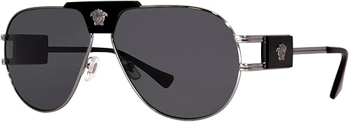 Versace Gafas de sol Hombre Montura Gunmetal, Lentes Gris Oscuro, 63MM, Gris Oscuro Gunmetal