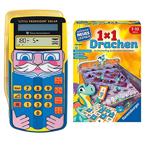 Texas Instruments Little Professor Rechentrainer gelb-blau & Ravensburger 24976-1x1 Drachen-Lernspiel, Rechenspiel für Kinder von 7-10 Jahren, für 2-4 Spieler, Zahlenraum 1-100, kleines Einmaleins