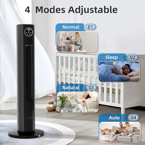 Image of Antarctic Star Tower Fan Portable Floor Fans 85Oscillating Fan Quiet Cooling 12H Timer Remote Control Standing Bladeless Electric 3 Wind Speeds 4 Modes Bedroom Office,36 inch, Grey