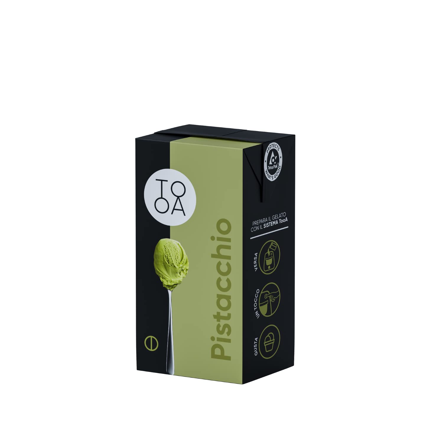 TooA Gelato al Pistacchio, 10 Astucci da 2 Brik Monoporzione (Totale 20 Brik), Pronto in Pochi Minuti, Preparato per Gelatiera TooA, Gelato Italiano 100% Naturale Senza Conservanti e Senza Glutine