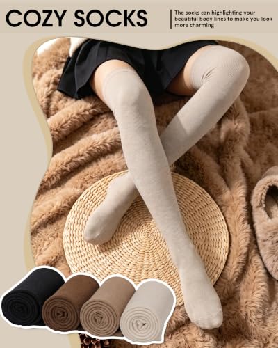 Image of Chalier Womens Thigh High Socks, Thigh Socks Stockings for Women | Soft Mild Blended, Slim Light Fabric, Elastic Cuff, Long Tube, Hug Leg Curves, Four Season Outfits, Casual Daily Footwear