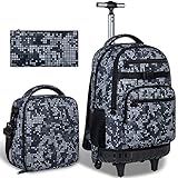 AGSDON Rolling Backpack for boys, Men Roller Wheels Bookbag, Laptop Wheeled School Bag with Wheels for Teens - Black
