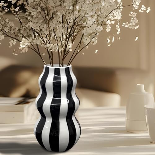Vase à fleurs en céramique à rayures pour la décoration du salon