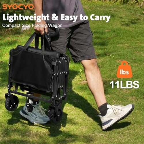 Image of SYOCYO Collapsible Wagon Cart 220lbs Beach Foldable Wagon Lightweight & Portable Folding Utility Grocery Shopping Carts with Wheels for Shopping Garden and Sports