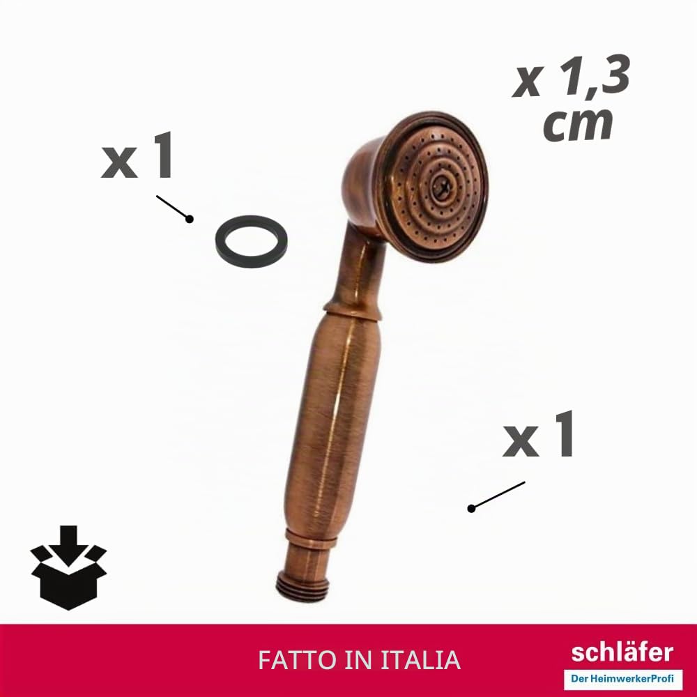 Schläfer 81132110 | Soffione Doccia Anticalcare, Doccino per Doccia Universale Stile Retrò, Cornetta Doccia, Telefono per Doccia, Finitura Rame Antico