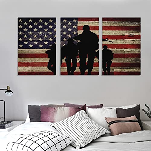 Vintage Faded American Soldier With Flag Wood Grain Patriotic Culture Historical Country Art Deco Oi Canvas Wall Art Prints For Wall Decor Room Decor Bedroom Decor Gifts 24X36Inch(60X90Cm) Frame-Sty #TOP3