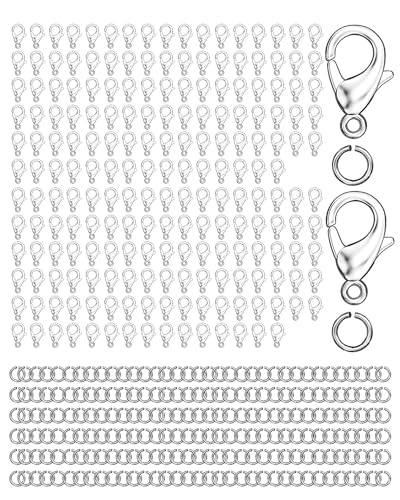 Qulltk 700Pcs Lobster Claw Clasps and Open Jump Rings Set Lobster Clasps for Jewelry Making Bracelet Clasp and Closures for DIY Necklace Jewelry Anklet