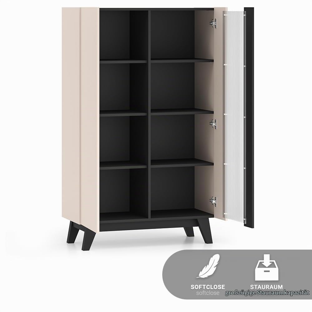 Lomadox Wohnzimmer-Set 3-teilig mit Lowboard, Higboard, Sideboard in Kaschmir mit schwarz modern Softclose grifflos Möbelfüße