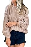 PRETTYGARDEN Women's Crew Neck Loose Drop Shoulder Lantern Sleeve Casual Solid Color Knit Pullover...