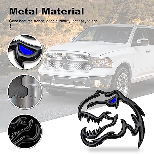 Image of A Pair Redeye Dinosaur Metal Emblem for Dodge RAM TRX 1500 2500 3500 Charger Challenger (Blue Eyes)