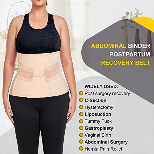 Qeesmei Postpartum Belly Band Abdominal Binder Post Surgery C-Section Belly Binder Wrap Girdle Recovery Belt Back Support (Nude, Small/Medium) #TOP2