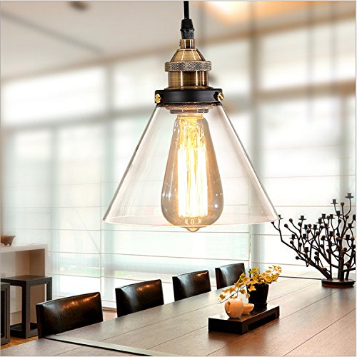 LIGINOK Vintage Pendant Light Industrial Glass Lampshades for Ceiling Lights Transparent Light Shades Ceiling E27 Chandelier Adjustable Hanging Lights for Living Room Dining Room Loft,A — image 1