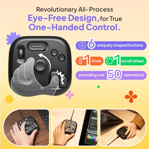 TourBox Lite - Editing Keyboard Compact, Artists Go-to Drawing Macro Keypad, Works with Clip Studio Paint & More, Creative Console Controller with Custom Software, Cable, Travel Bag - Wired Kit