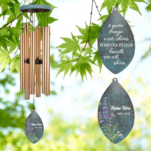 Image of ASTARIN Personalized Sympathy Wind Chimes, Memorial Gifts Wind Chimes, Deep Tone Windchime for Loss of Loved Ones Mom /Dad /Friends, Outdoor Garden Decor