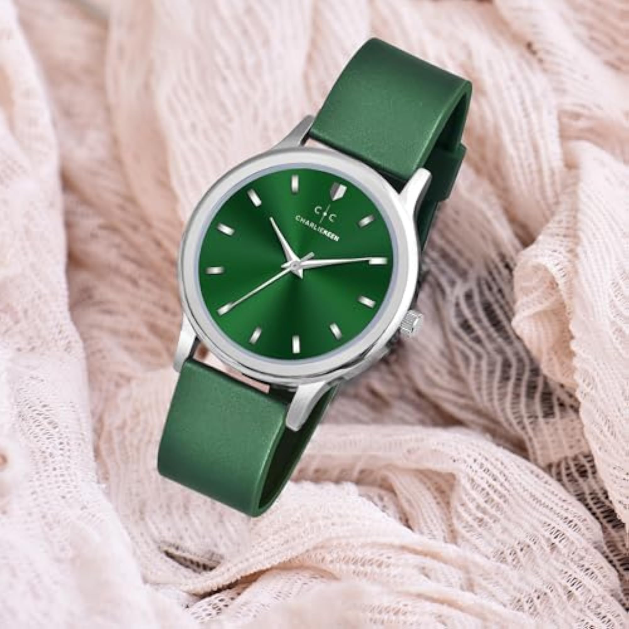 Premium Silver Case Crystal Dial Silicone Strap Women's Watch