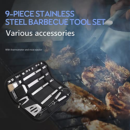 Set barbecue en acier inoxydable durable 9 accessoires de grillade et sac rigide
