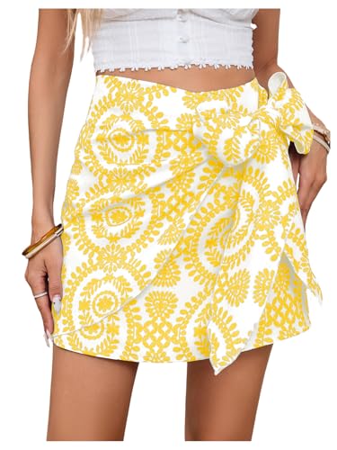 Image of Milumia Women's Summer Boho Wrap Skirt Floral Print High Waisted Knot Side Short Vacation Beach Mini Skirt