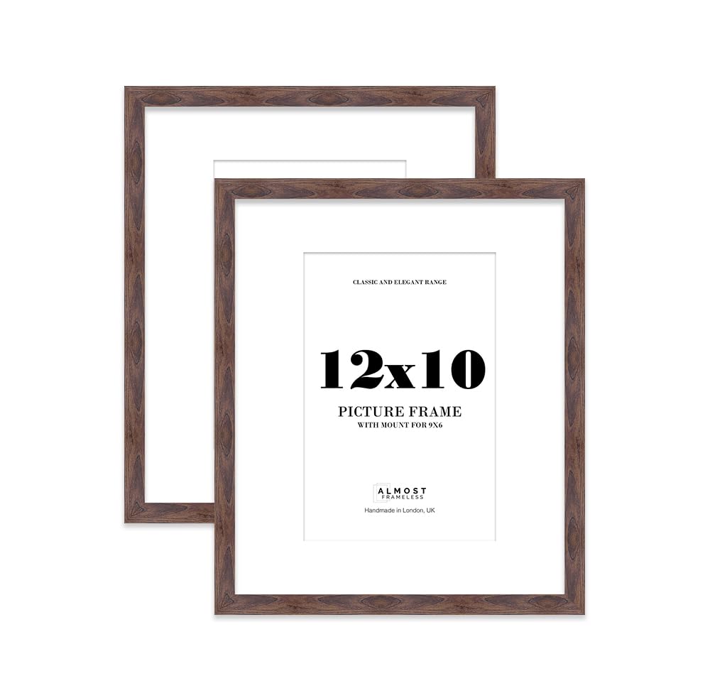 Walnut Picture Frame 12x10 With 9x6 Mount for Photos - Wall & Table Display, Landscape or Portrait, 2 Pack