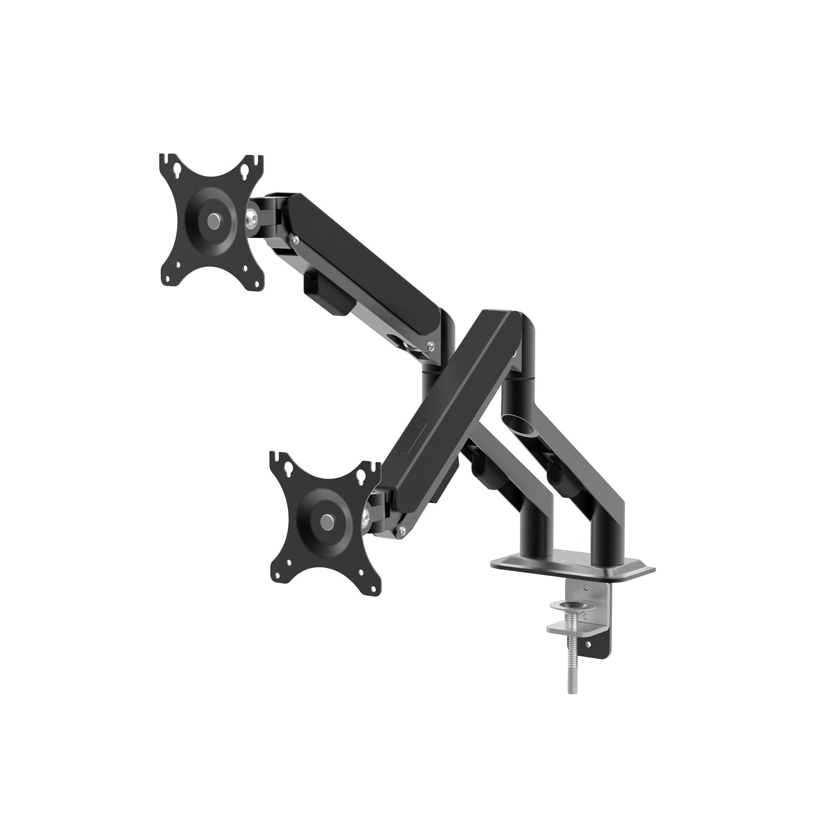 Brazo para Dos monitores – Soporte de Escritorio para 2 Pantallas de hasta 32 Pulgadas – Soporte VESA Totalmente Ajustable con fijación de Pinza y pasacables – Acero Resistente – Negro