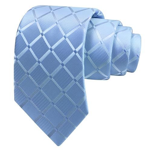 Image of GUSLESON 3.15 inch(8cm) Mens Tie and Lapel Pin Plaid Checkered Necktie Hankerchief Cufflinks Set for Men