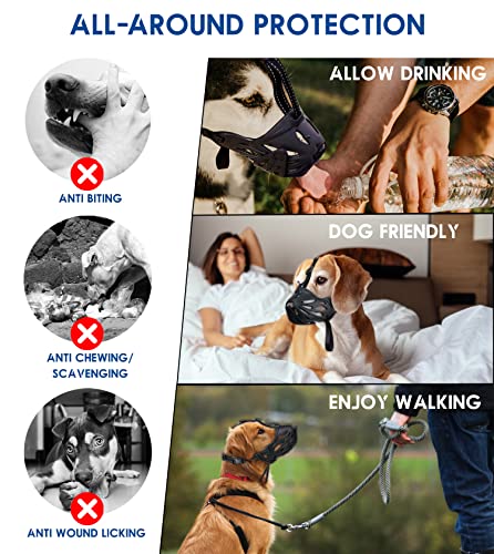 Dog Muzzle With Movable Front Strap For Biting Chewing Scavenging And Wound Licking, Humane And Soft Basket Muzzle For Small Medium Large Dogs, Allows Panting And Drinking #TOP6
