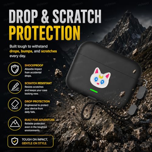 Image of Anvique Silicone Case Cover for Realme Buds T500 Pro, Shockproof Protective Earbuds Cover with Keychain Hook, Anti-Scratch Soft Silicone Skin, Full Body Protection Case (CuteCat Lanyard)