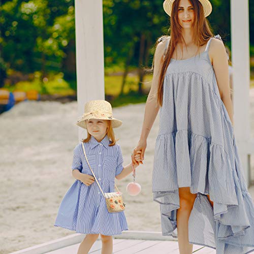 2 Sets Girls Straw Hat Kid Summer Beach Hats With Straw Woven Handbag For Outdoor Activities Khaki, Beige #TOP6