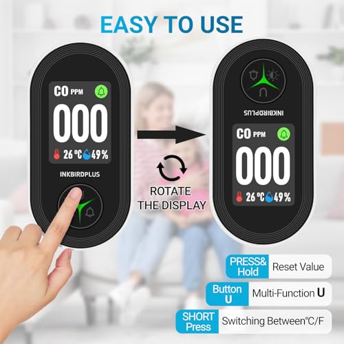 Image of INKBIRDPLUS 3-in-1 Plug-in Carbon Monoxide Detector for Home (EU Plug) | Air Quality Monitor with Temperature & Humidity Sensor, IPS HD Display, Loud Buzzer Alarm, CO Detector for Office, School