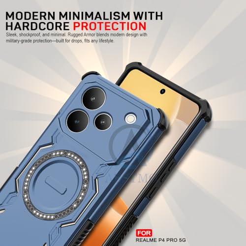 Image of AESTMO Back Case Cover for Realme P4 Pro 5G | Magnetic Case with Built-in Metal Ring | Compatible with MagSafe Accessories | Shockproof Hybrid (PC + TPU) (Blue)